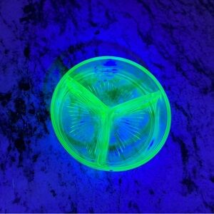 Vintage Green Depression Uranium Glass 3 section condiment dish